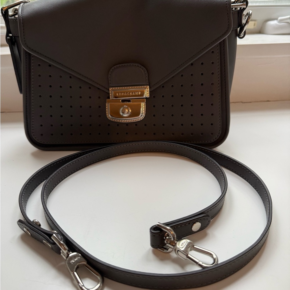 Longchamp grey Crossbody Bag with Adjustable Strap and silver Hardware